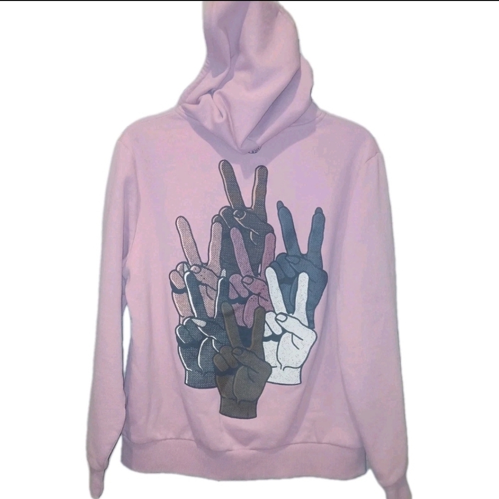 Graphic Pink Peace Sign Hoodie Positive Hoodie Women's Size: Small Hipster - Picture 4 of 8